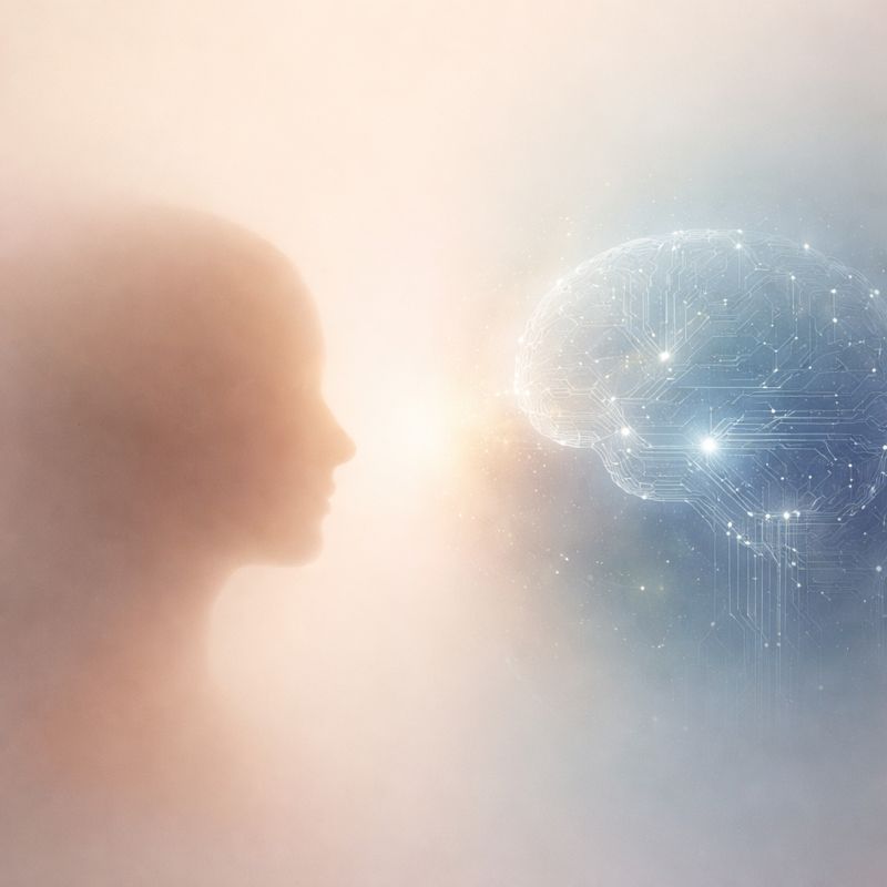 AIと人間の思考の境界を表す抽象イメージ