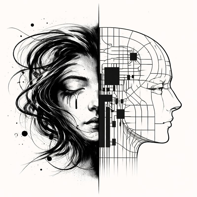 人間の感情とAIの冷静さの対比イメージ